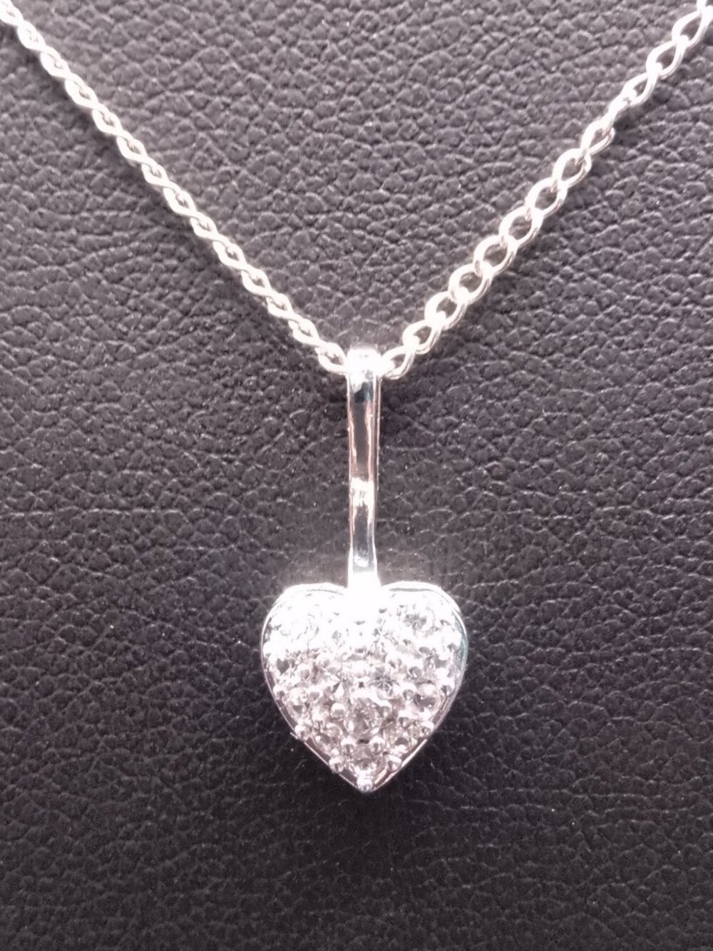 925 Sterling Silver Signed JII White Sapphire Pave Heart Pendant Necklace